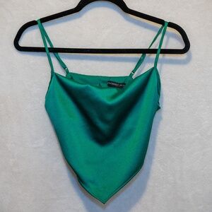 Emerald Green Satin Cowl Neck Bandana Top